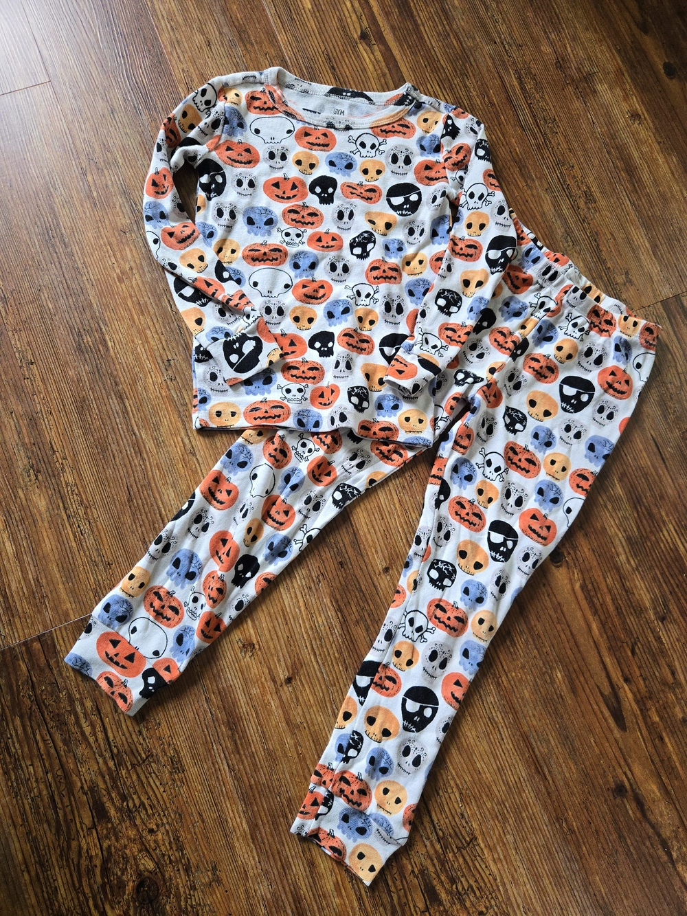 Kids Gymboree Halloween Pumpkin & Skull Pajamas- Orange/Grey, Sz. 6, 2 Piece Set